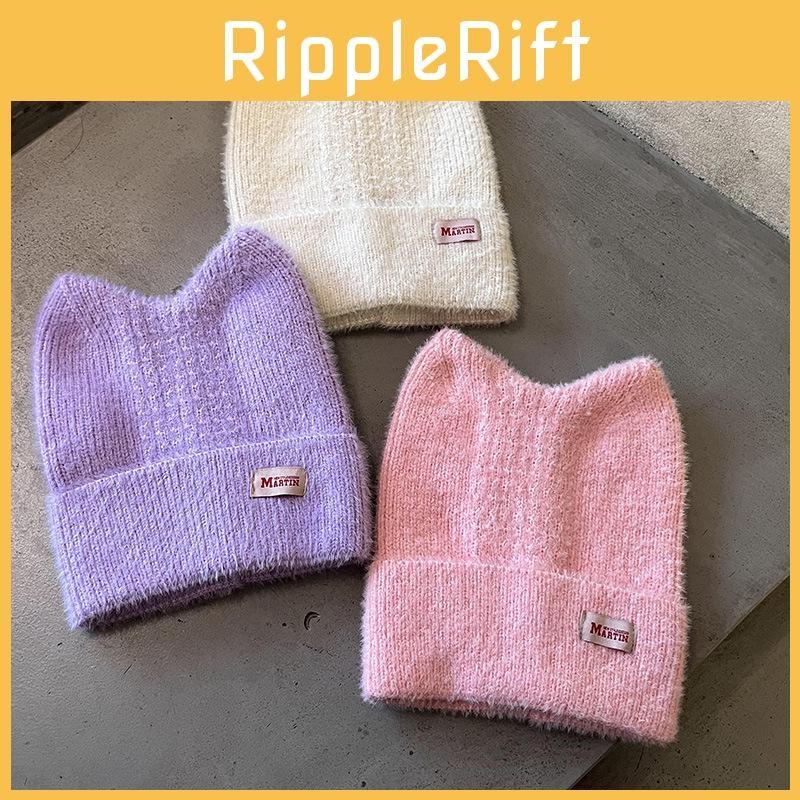 Colored Sweet Candy Cat Ear Shaped Women Warm Knitted Hat For Winter Outings