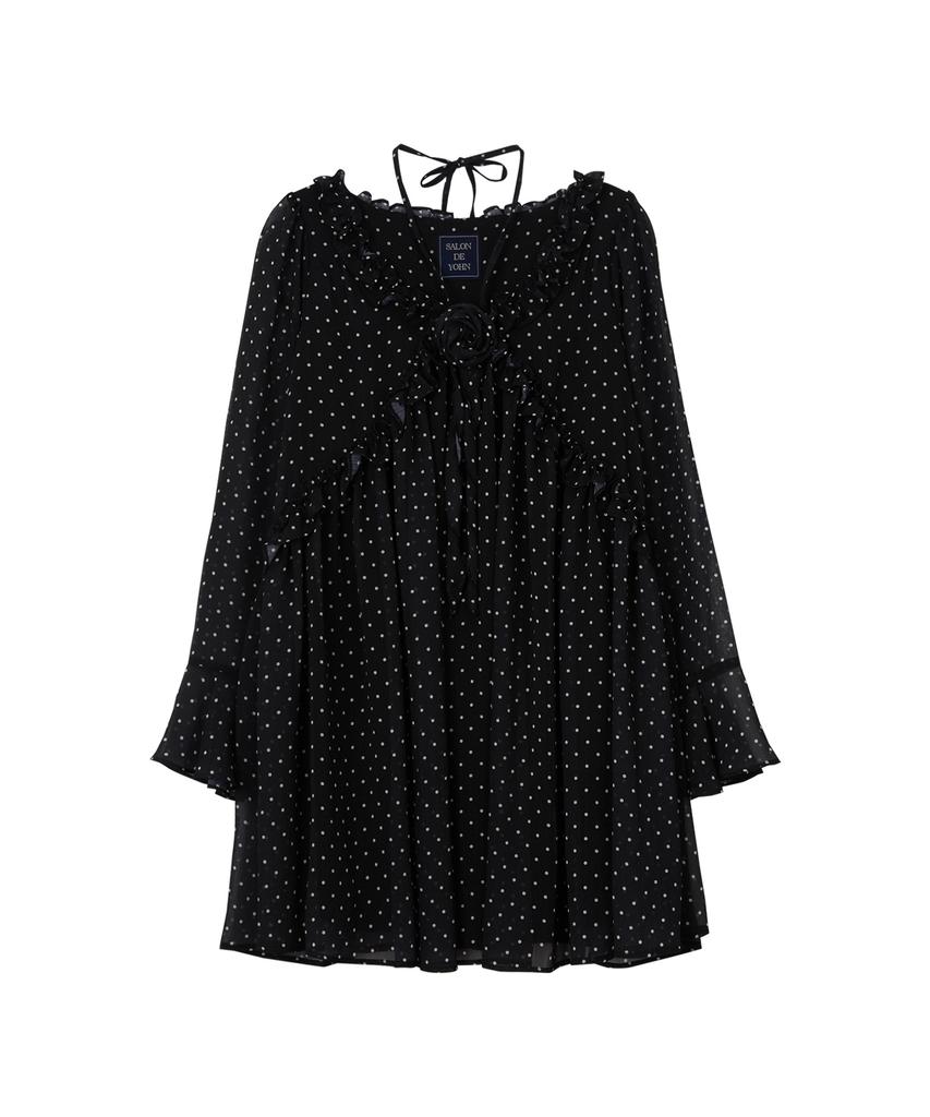 Salon De Yon Corsage Point Chiffon Dress_ Black