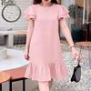Women Casual Round Neck Ruffles Short Sleeve Loose Dress