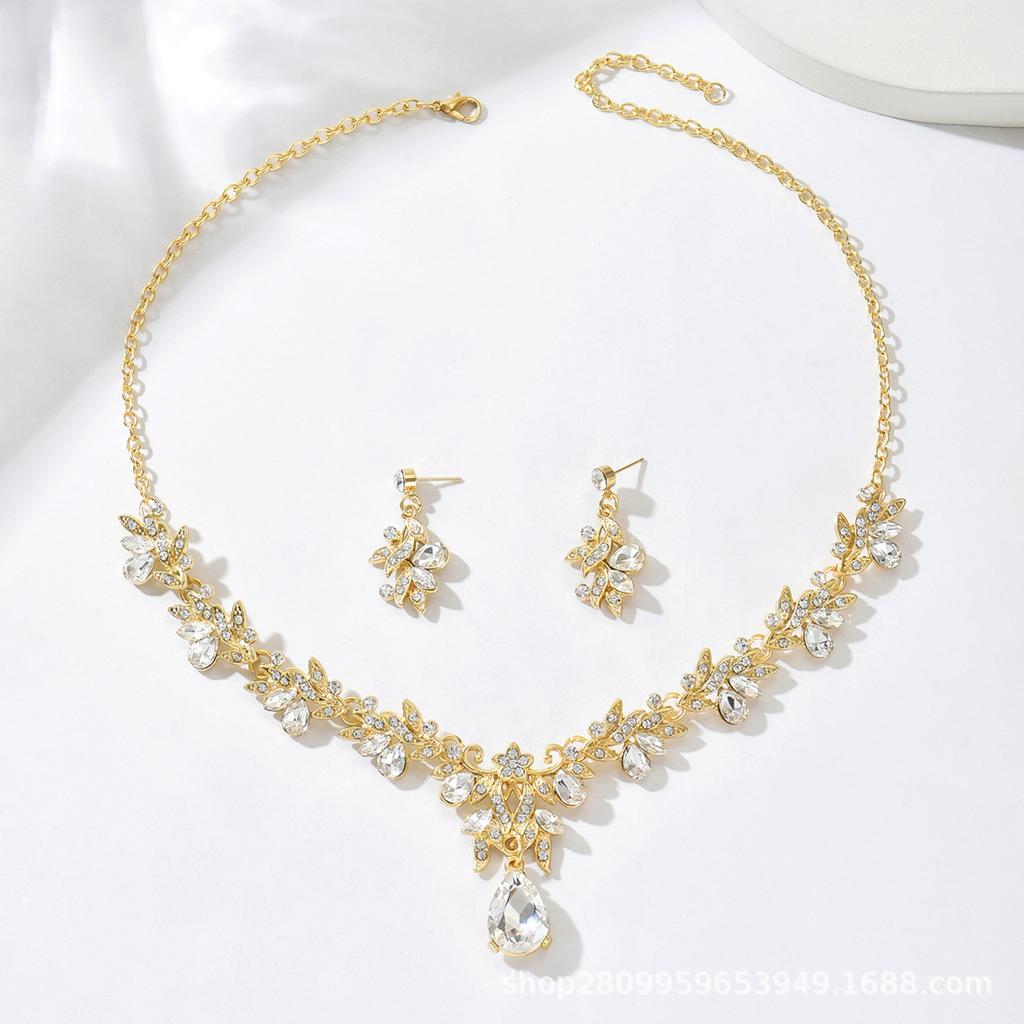 Alloy Rhinestone Wedding Necklace Earrings Bridal Wedding Accessories Banquet Ladies Jewelry