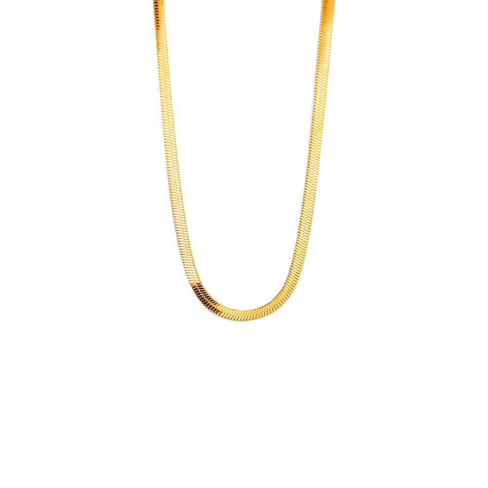 Gold Plated Flat Snake Chain Jewelry Set: Stainless Steel Necklace & Bracelet