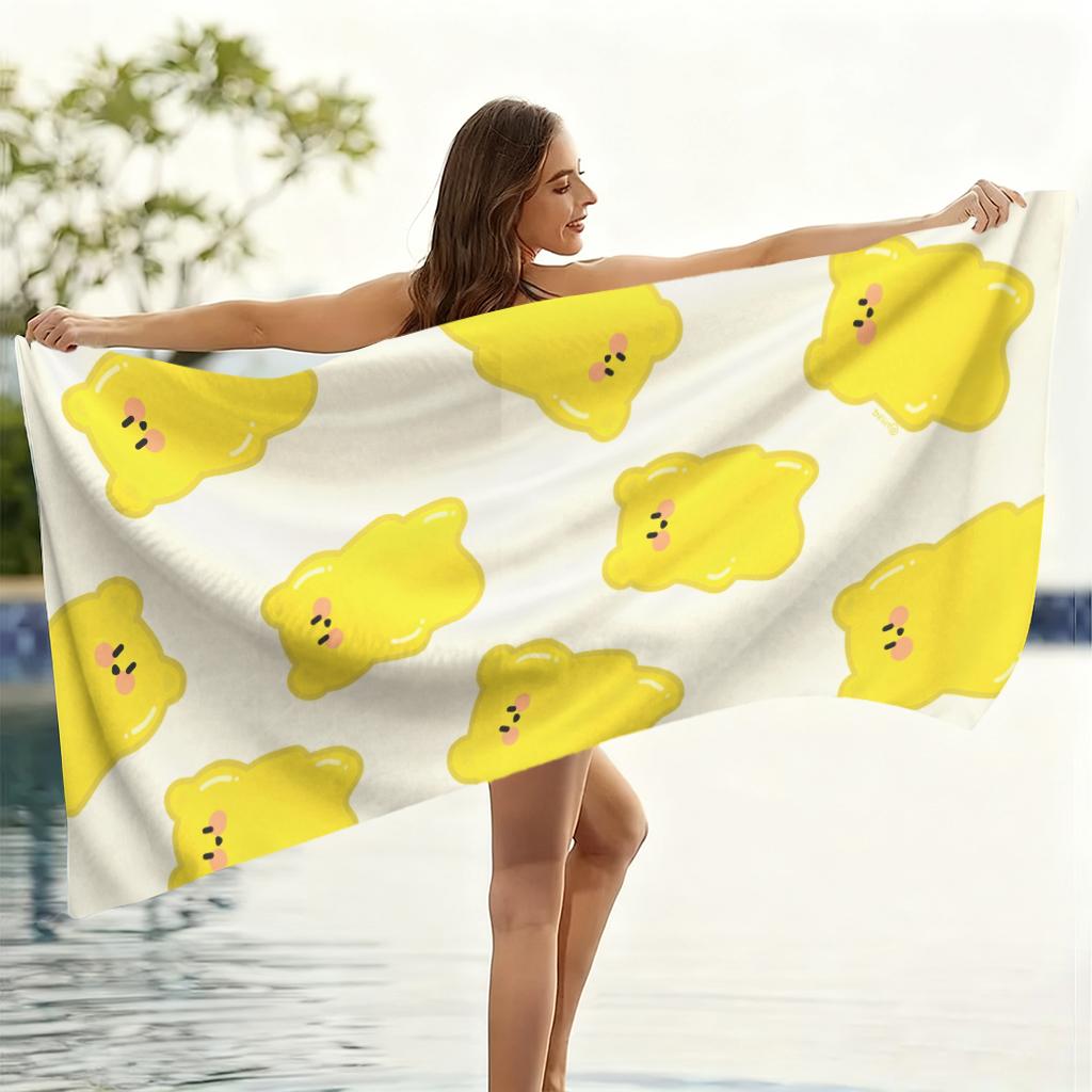 Cute Yellow Gummy Bear Beach Towel, Kawaii Cartoon Print Quick Dry Towel, for Swimming Pool, Travel, Camping and Daily Use