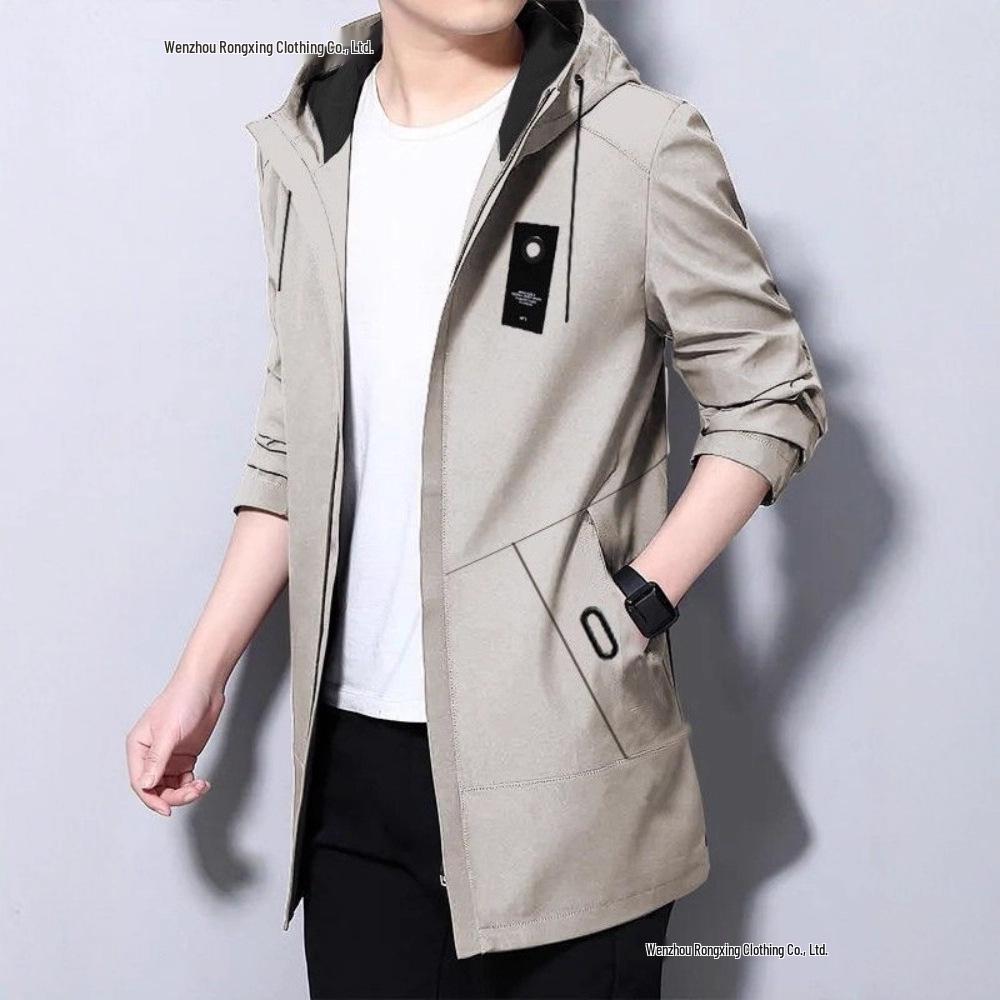2025 Men’s Mid-Length Fleece-Lined Trench Coat – Trendy, Casual, and Warm for Autumn/Winter.