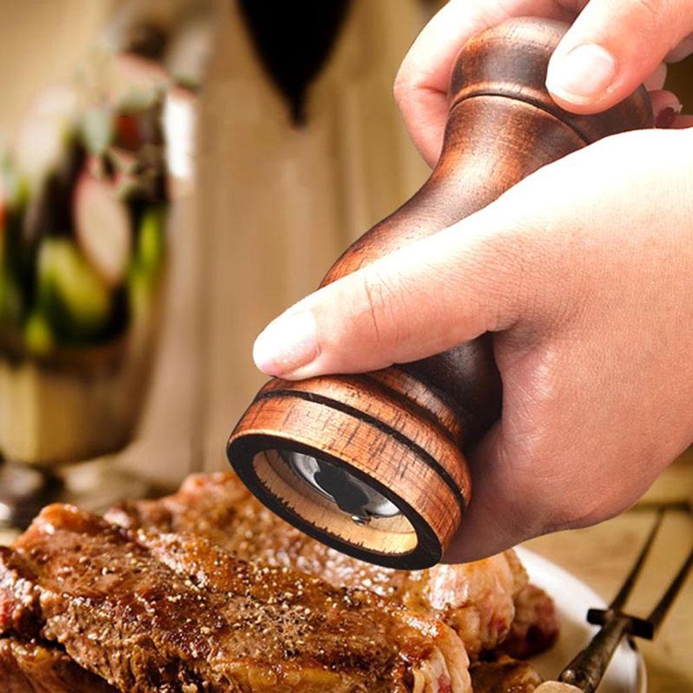 4PC Oak Pepper Grinder Coarse Salt Solid Wooden Oak Pepper Mill Handheld With Adjustable Ceramic Core Manual Kitchen Tools