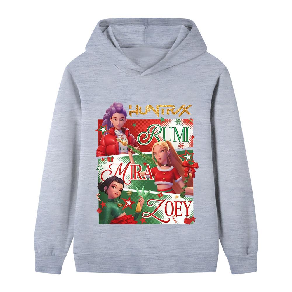 B1264 Kids Boys Girls Christmas New Year Kpop Rumi Zoey Mira Print Long Sleeves Hoodie