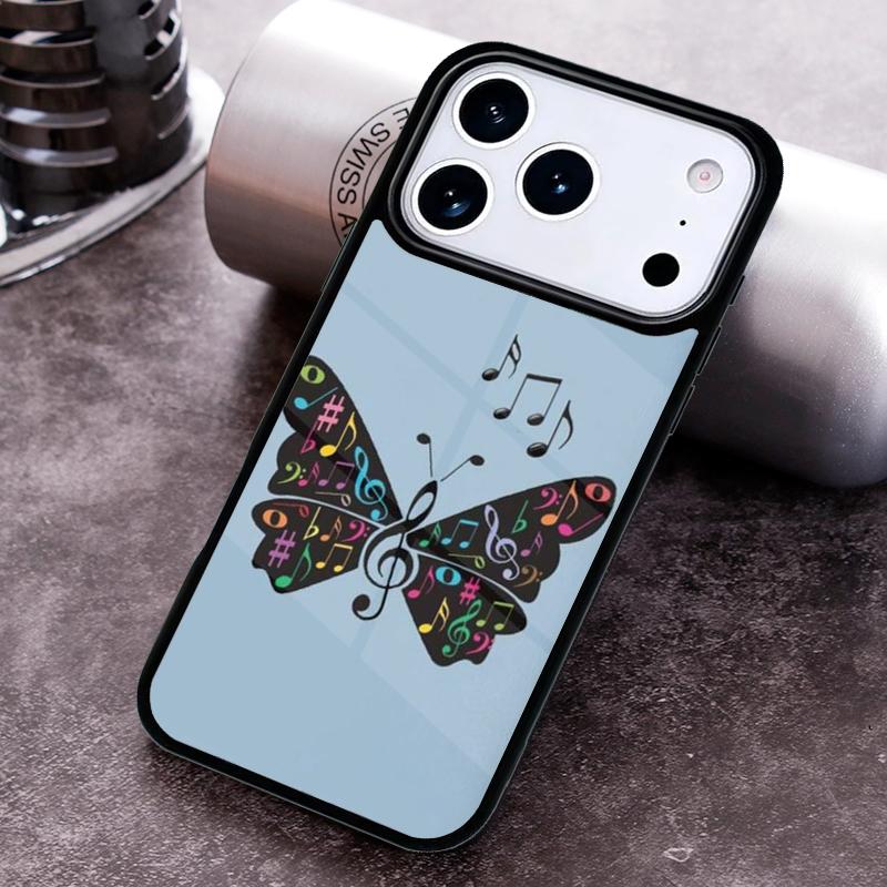 Music Notes Butterfly Phone Case for iPhone 17 16 15 Pro Max Air 14 13 12 11 Plus Shockproof Capa Cover