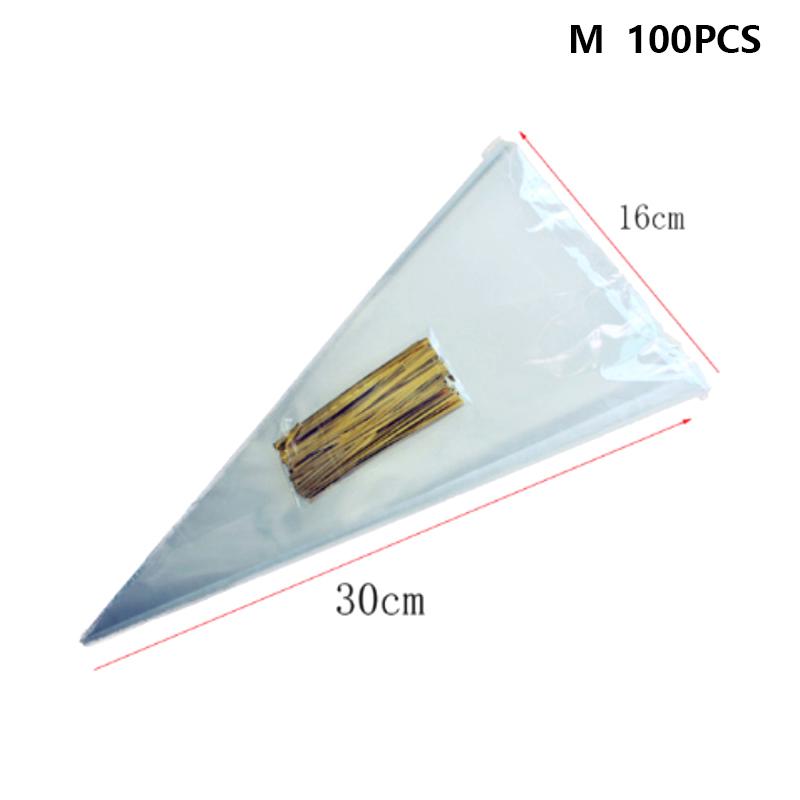100Pcs Clear Cone Candy Storage Bags Cones Transprant Plastic Bag Popcorn Candy Bags For Baby Shower Wedding Party Bags Supplies