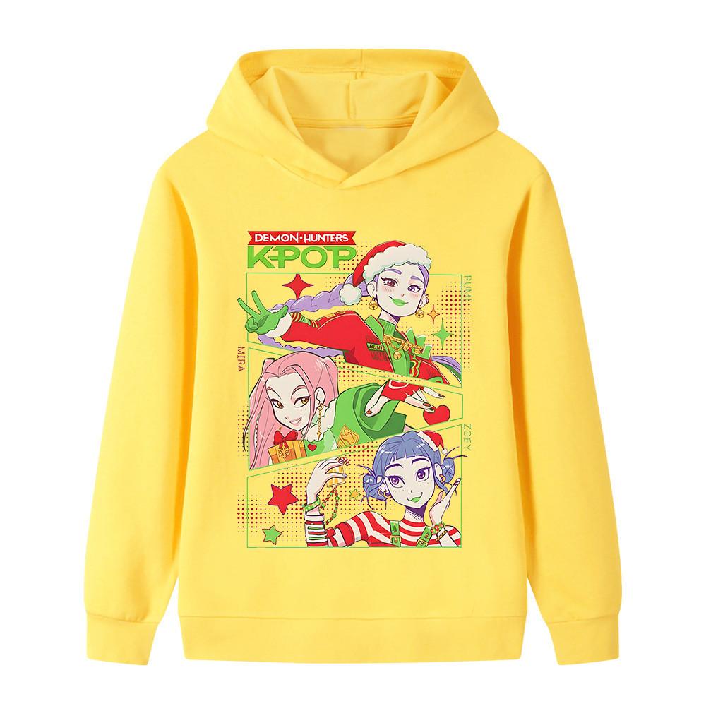 B1263 Kids Boys Girls Christmas New Year Kpop Rumi Zoey Mira Print Long Sleeves Hoodie