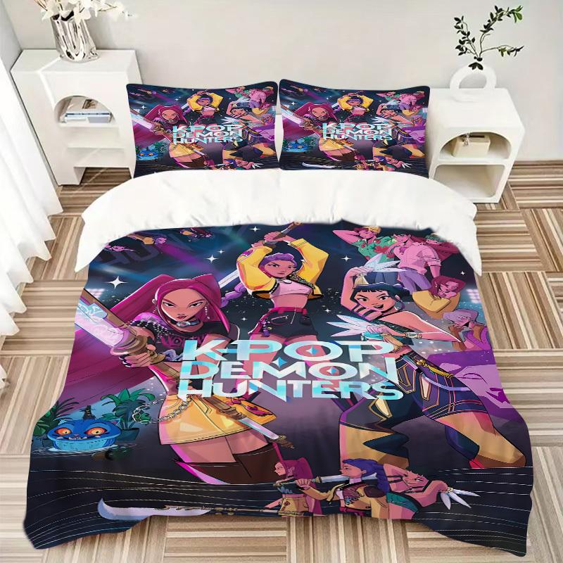 3pcs bedding set K-Pop Demon Hunters Includes 1 Comforter + 2 Pillowcases, Without Pillow Inserts, Soft Comfortable,a0909190
