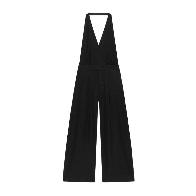 Spring and Summer New Women's Clothing Bows Decorative Linen Blend Open Back Double Breasted V Neck One-Piece Pants 3152358