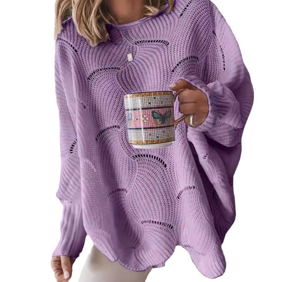 Neuer Lässiger Modischer Großer Hohl Gestrickter Lockerer Einfarbiger Pullover