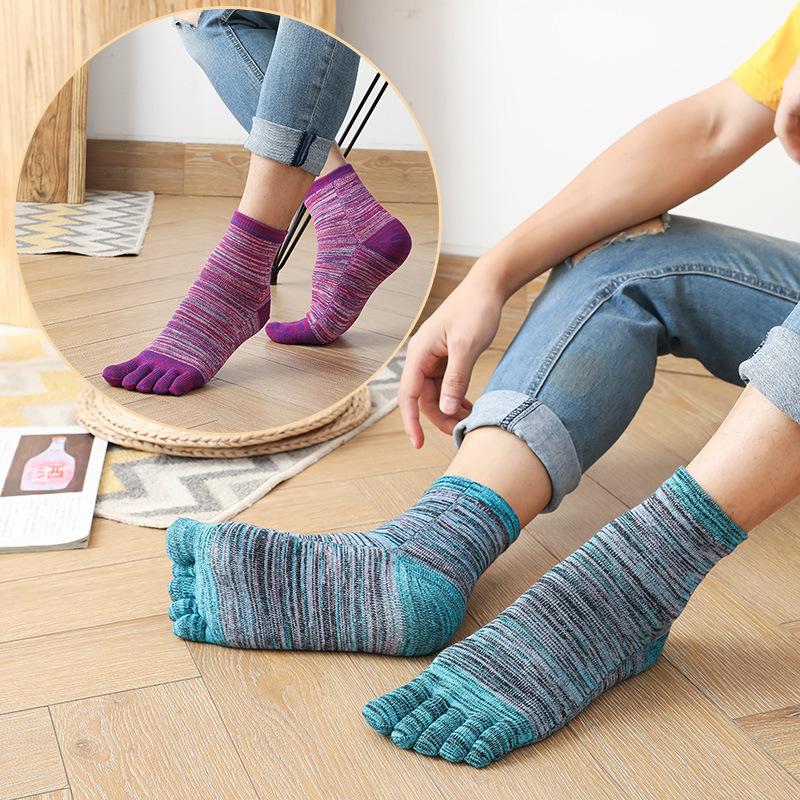 5 Pairs Cotton Happy Socks With Toes Colorful Young, Casual, Fashion Soft Elastic Five Finger Socks Street Fashion Sokken