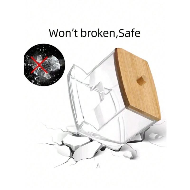 1. Acrylic Cotton Swab Holder and Bamboo Cover Transparent Cotton Swab Storage Ear Holder, Toothpick Storage, Decoration