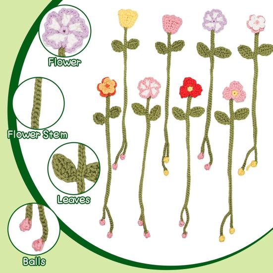 Crochet Kit for Beginners Flower Bookmarks DIY Project with 8 Rolls Extra Soft Yarn Includes Hook Stitch Marker Christmas Gifts