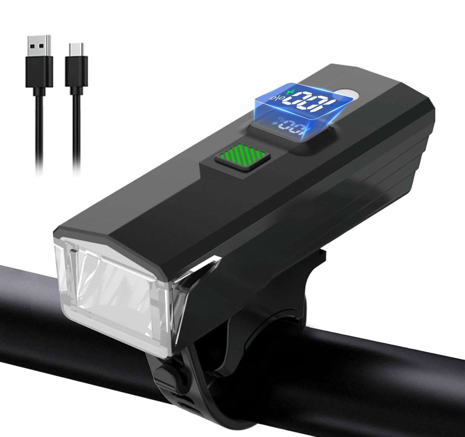 

Велосипедный фонарь с ЖК-экраном, цифровым индикатором уровня заряда батареи и фоточувствительным USB 3500 мАч 2000 Люмен 5 режимов яркости LED IPX6 Легко устанавливается Также может использоваться как чёрный