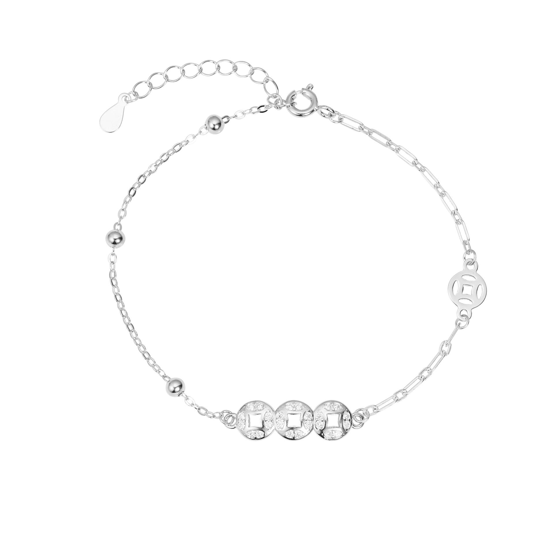 

Новый женский браслет из серебряных медных монет S925 с круглыми бусинами, легкая роскошная бижутерия, подарок девушке. 925 Silver белого золота