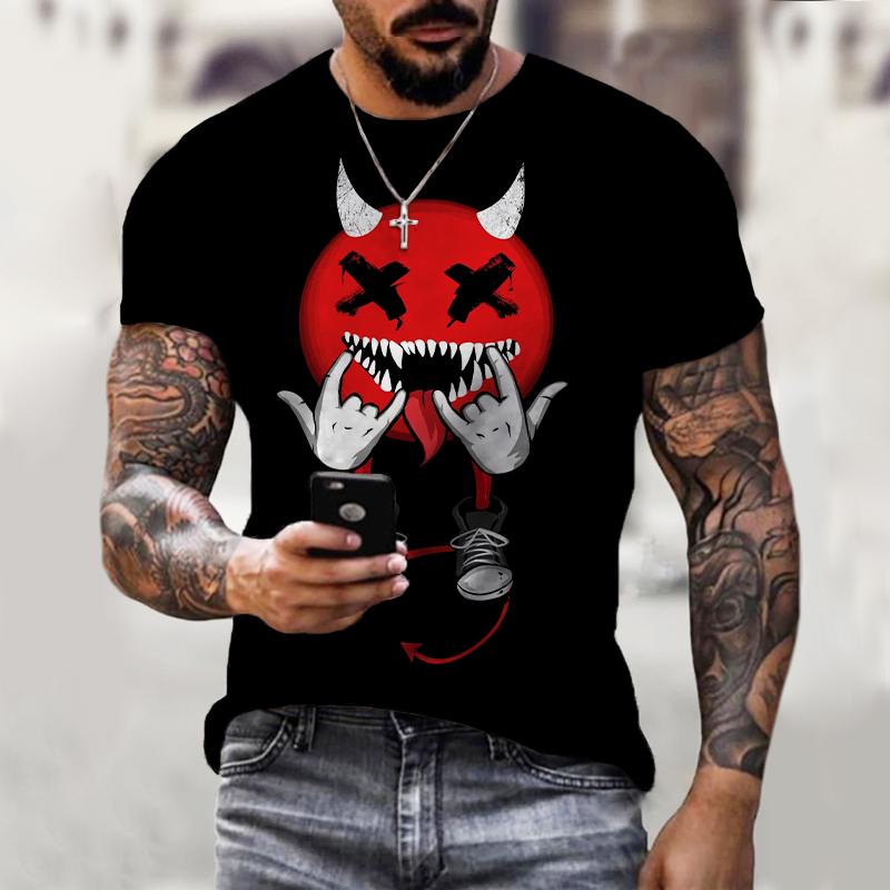 Summer Round Neck 3D Cartoon Monster Graphic Print Top Fashionable Casual Hip Hop Short Sleeved Men's T-shirts