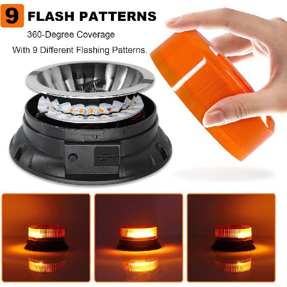 AnTom Remote Control Wireless Strobe Lights, Waterproof Rechargeable LED Battery Powered Beacon Light With Strong Magnetic Base, Vehicle Emergency