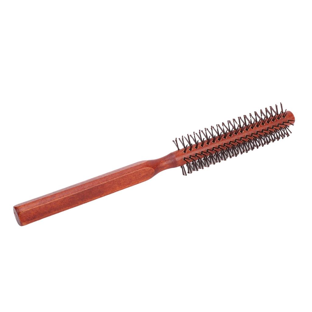 Small Round Hair Brush Wood Ergonomic Handle Mini Roller Quiff Brush for Thin Short Hair Brown