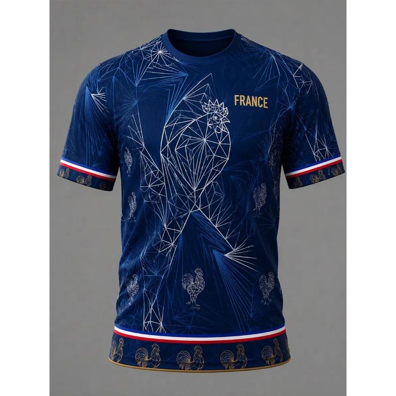 France Style T-Shirt Men Women 3D Print Textured Graphic Top Short Sleeve Casual Streetwear Breathable Quick Dry Summer Wear
