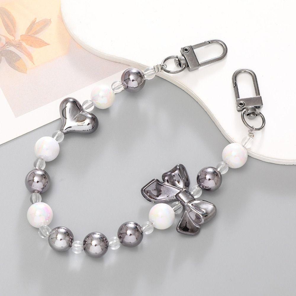 Fashion Acrylic Starry Beaded Chain Keyring Gradient Colorful Bowknot Pendant Detachable Phone Lanyard Bag Accessories
