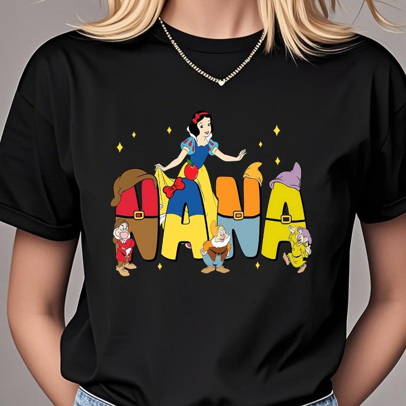 T-shirt Stampata in Puro Cotone a Tema Biancaneve per Tutte e Quattro le Stagioni Unisex Moda Casual Streetwear