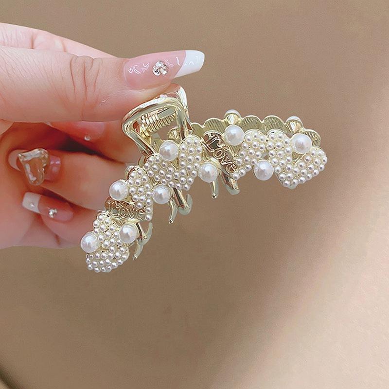 Fashion Bow Pearl Rhinestone Flower Grab Clip Temperament Half Tie Hairpin Disc Hair Shark Clip