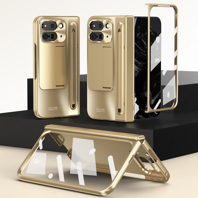 

Со стилусом, все включено, закаленное стекло, чехол для Google Pixel 10 Pro Fold 9 Pro, складной держатель, противоударный прозрачный чехол для телефона + ручка Google Pixel 10 Pro Fold золотой