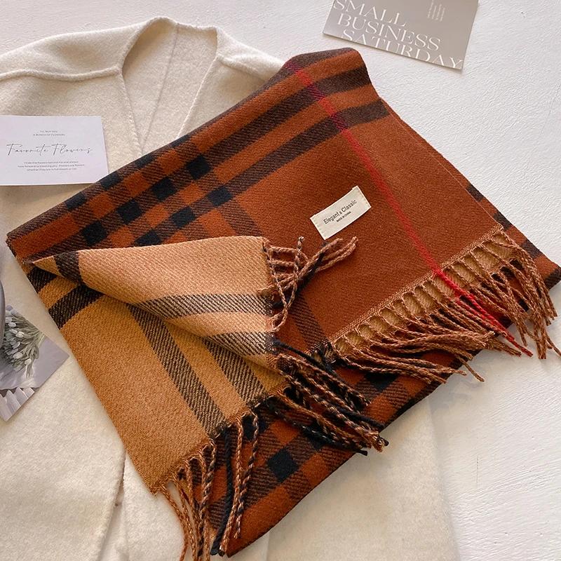 New Autumn Winter Fashion Cashmere Plaid Design Scarf Men Women Warm Thickening Shawl Neckerchief Scarves Bufanda Tassel 2024