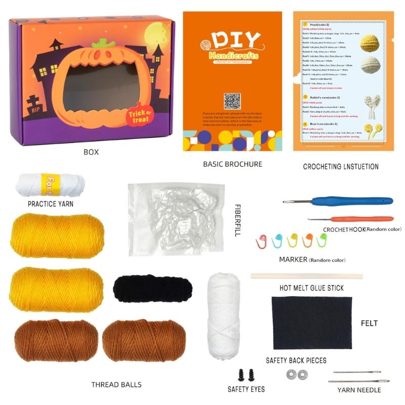 Halloween Crochet Set Knitting Supplies Beginner Crochet Set for Kid Adult, with Step-by-Step Video Tutorial Instruction