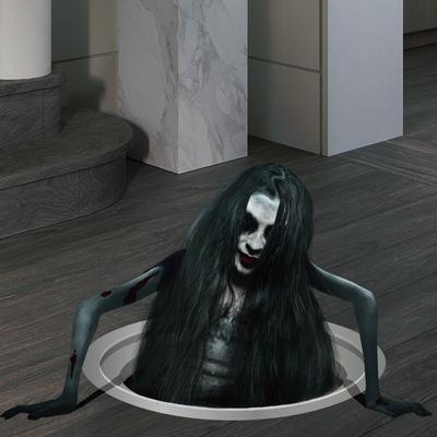 Easy Peel Long Hair Women Halloween Ghost Stickers Scary Removable Ghost Wall Stickers PVC Funny Halloween Decal Haunted House