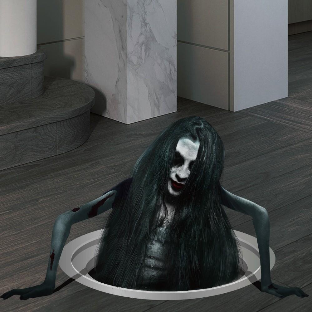 Easy Peel Long Hair Women Halloween Ghost Stickers Scary Removable Ghost Wall Stickers PVC Funny Halloween Decal Haunted House