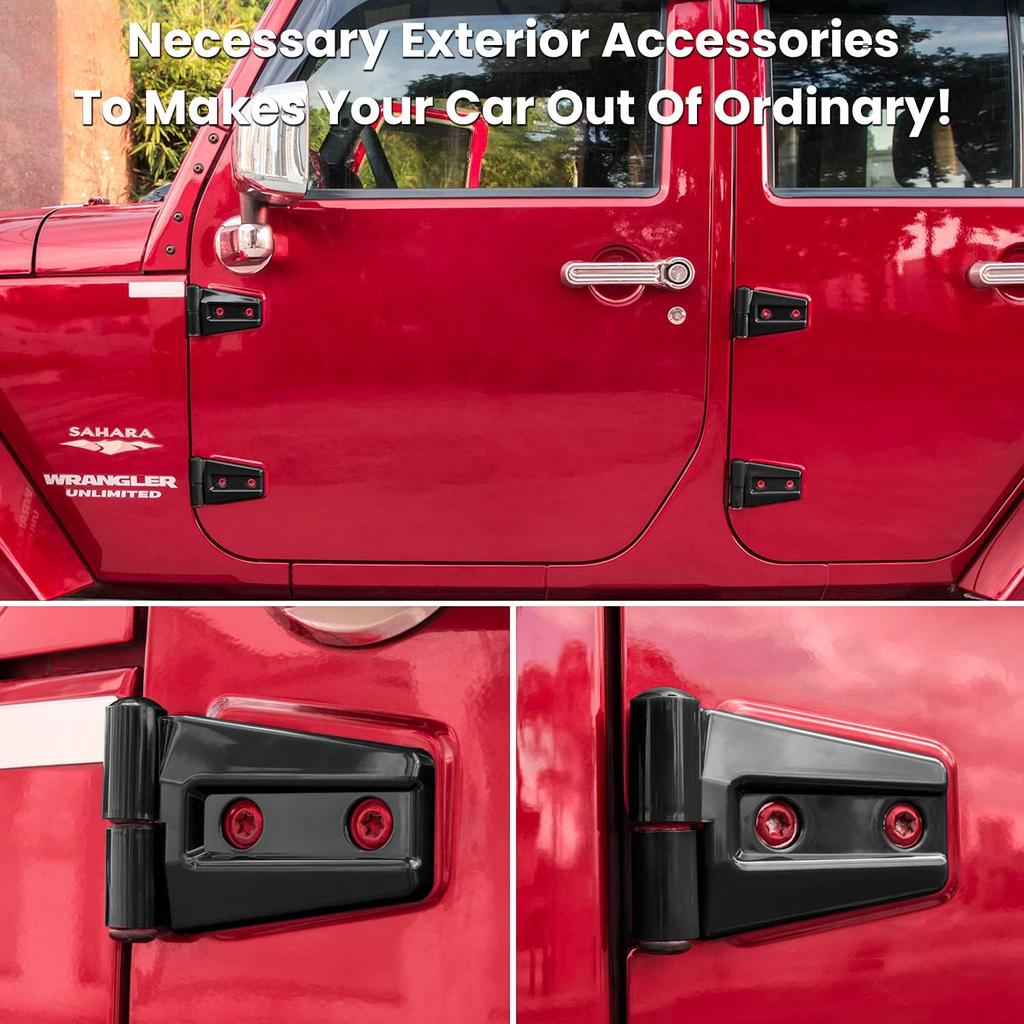 Door Hinge Cover Trim Exterior Accessories For Jeep Wrangler JK JKU Sport Rubicon Sahara X Unlimited 2-Door & 4-Door 2007-2018 (Black 8PCS)