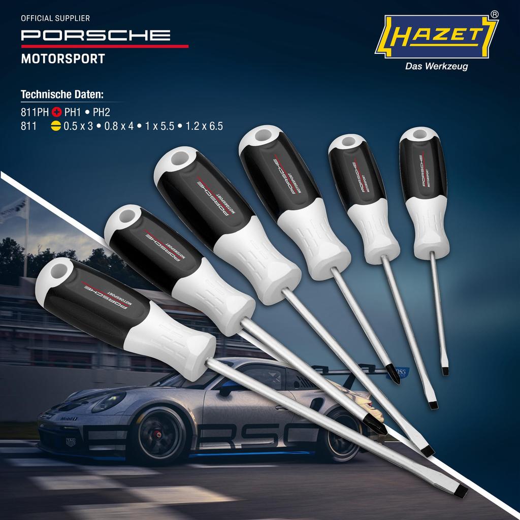 HAZET Screwdriver Set with Phillips and Flathead for and Precision with Design Imported from 811/6-PD 6-Piece Screws, 3-Component Grip, Repair, DIY,