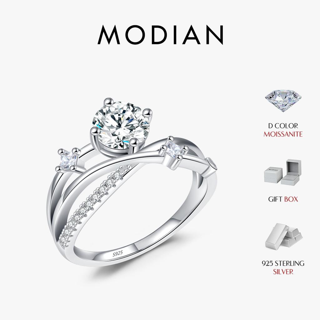 MODIAN 1CT VVS1 Clarity Moissanite Dazzling Ring 925 Silver E Multi-layer Lines Rings For Women Wedding Jewelry Gifts
