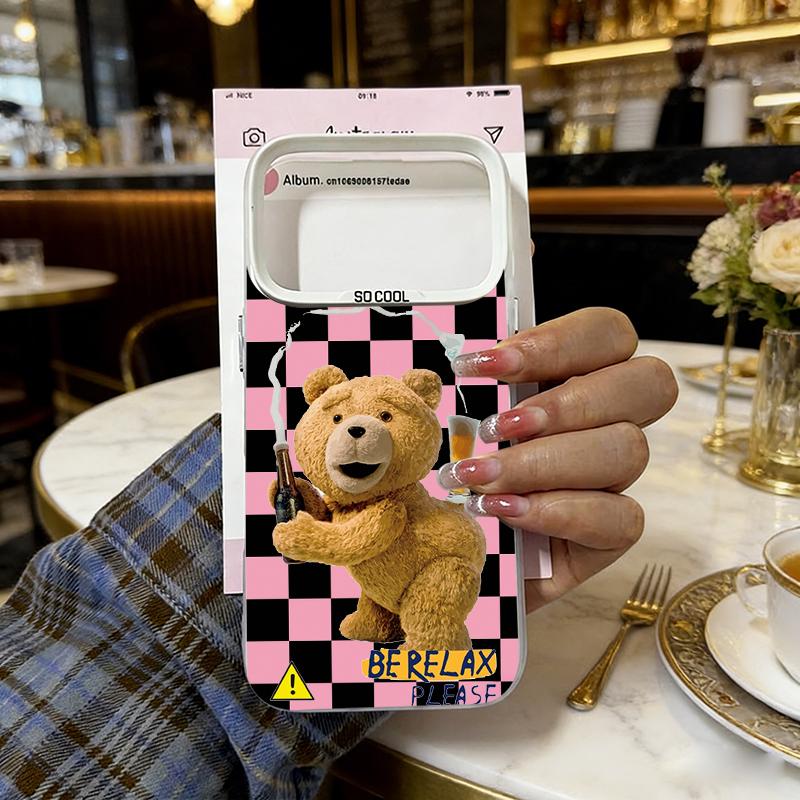 

Cute Teddy Bear Pink Plaid Animal Phone Case for Samsung Galaxy S26 S25 S24 S23 S22 S21 S20 Note20 FE Ultra Edge Plus 4G 5G Samsung S20 FE