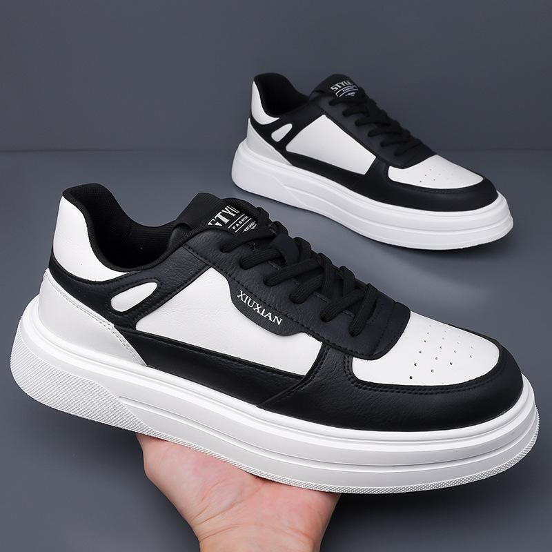 White Casual Shoes Lightweight Sneakers Breathable Tenis Sports Shoes Leather Men Skateboarding Shoes Flat Wear-Resistant Shoes