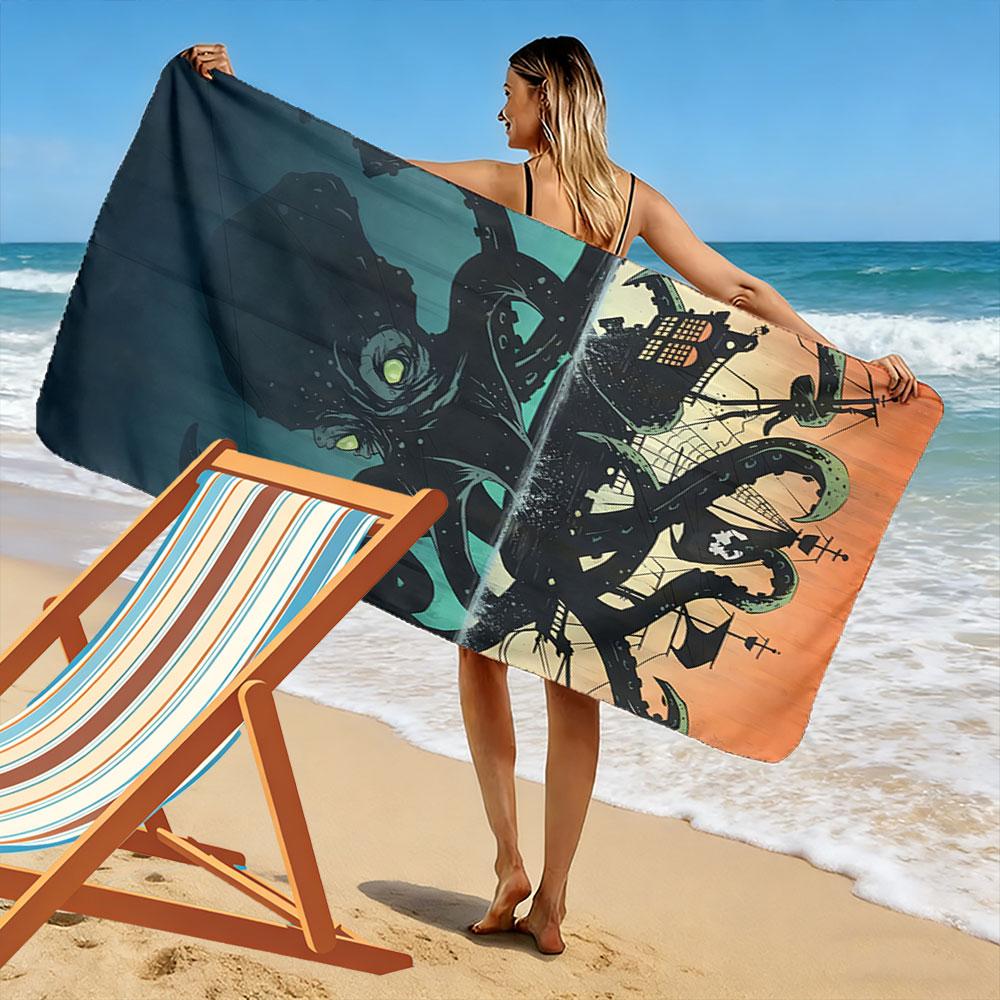 Giant Kraken and Pirate Ship Beach Towel Quick-drying for Travel Outdoor Sports Jogging Beach and Swimming