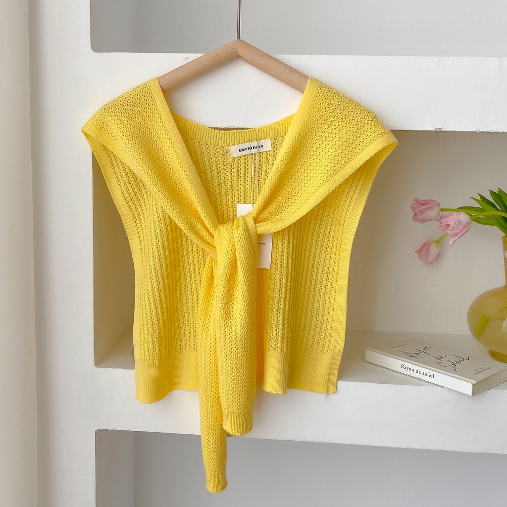 Modischer Koreanischer Gestrickter Hohlstrick-Schal Sommer Büro Falscher Kragen Halsstrick Dünnes Geknotetes Cape Schulterschal Für Damen