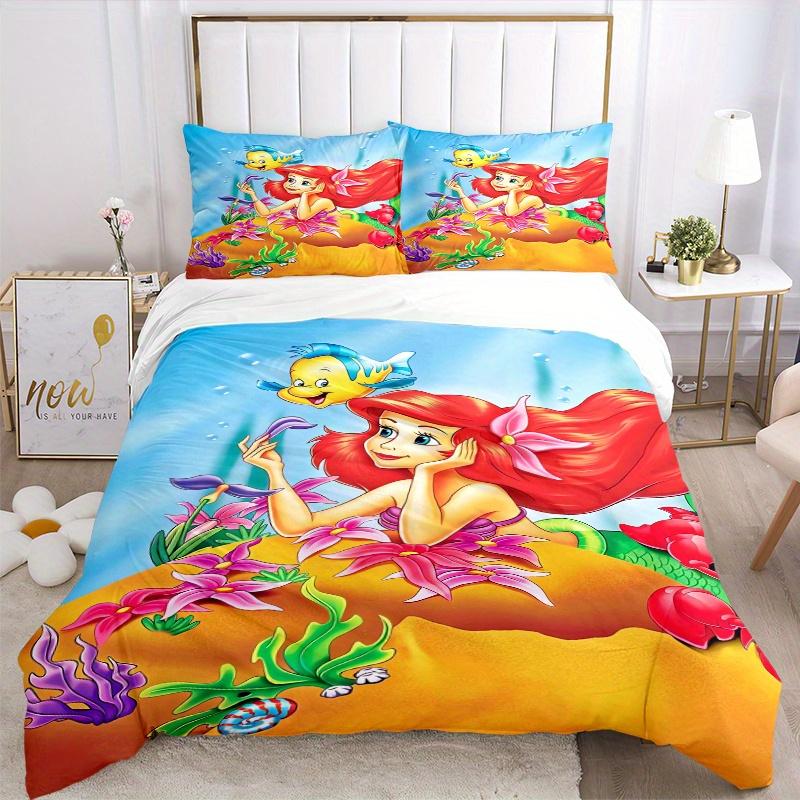 3pcs Princess Ariel and Flounder Printed Quilt Set Soft and Comfortable Quilt Cover for Bedroom, Guest Room Bedding Set S080