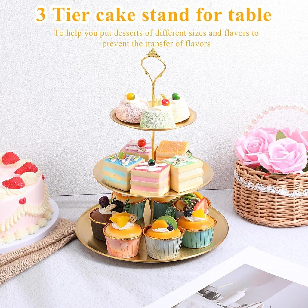 Home Luxury Gold 3-Tier Cake Stand - Multi-Function Dessert Display Shelf for Daily Afternoon Tea Treats