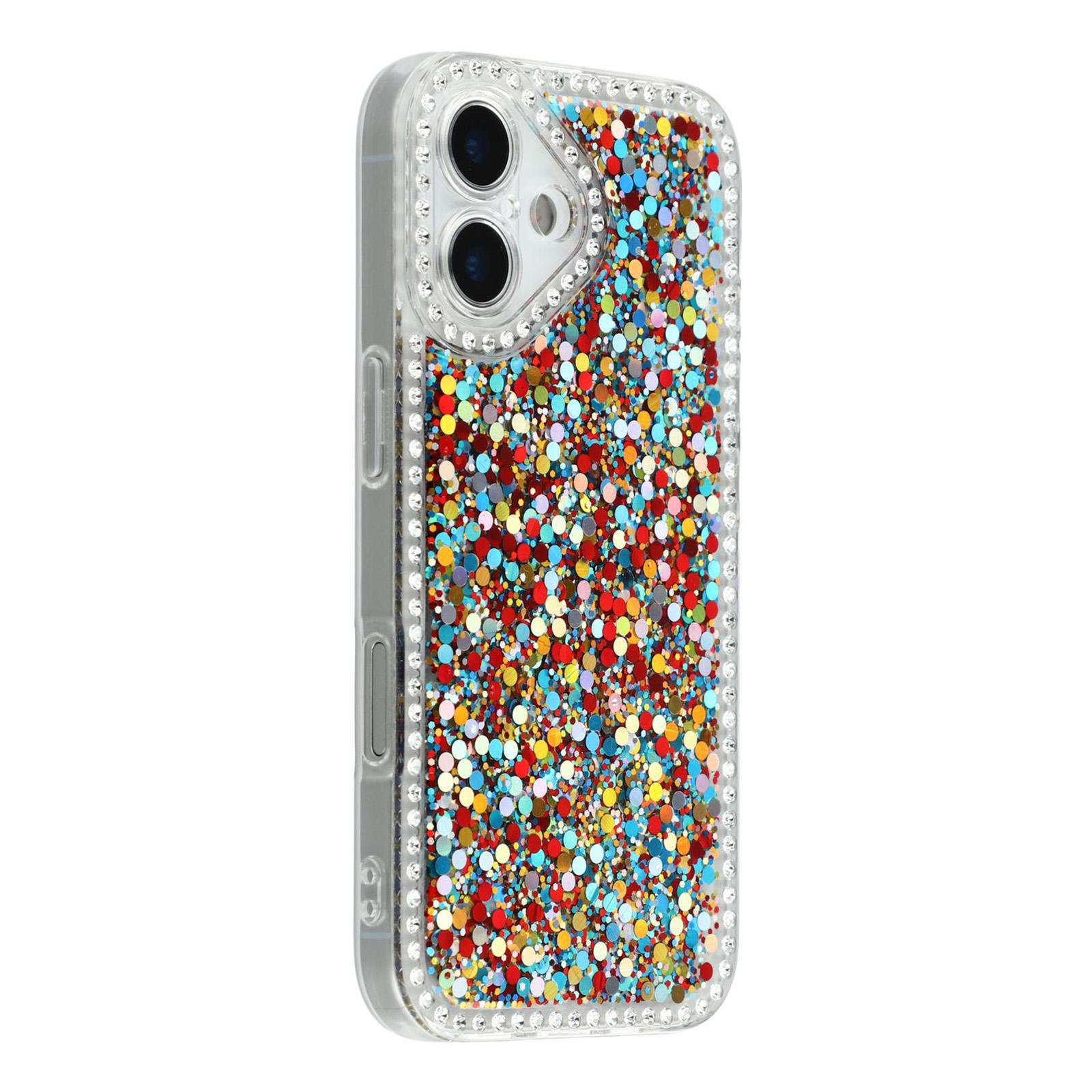 

For iPhone 16 Case Rhinestone Edge Glitter Epoxy TPU Phone Cover Colorful