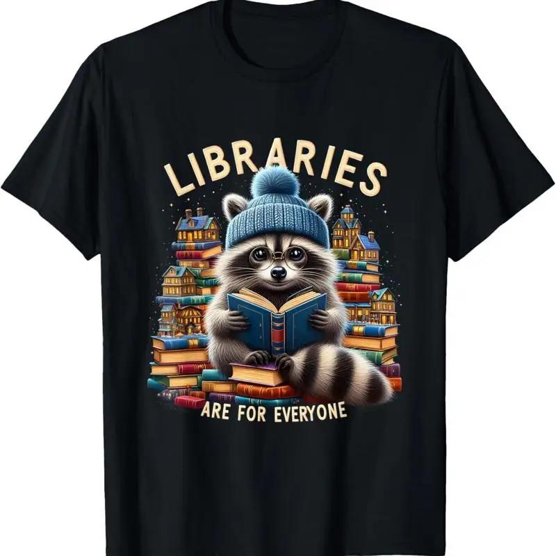 Book Lover Racoon Reading Libraries Are For Everyone Bookish T Shirt S разноцветный