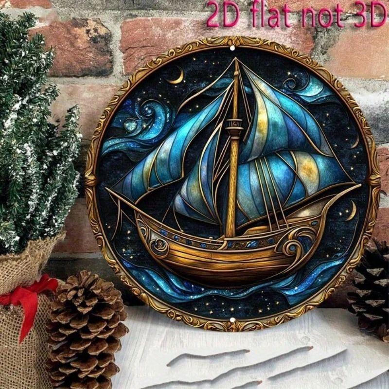 

Metal Wall Art Sailboat Sea Starry Sky Poster Living Room Decor
