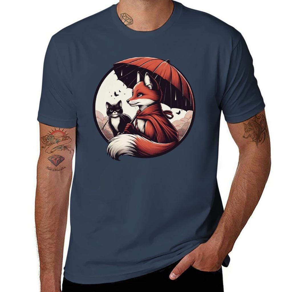 Japanese Style Fox And Cat Tshirt Plus Size Comfort Fit Tee