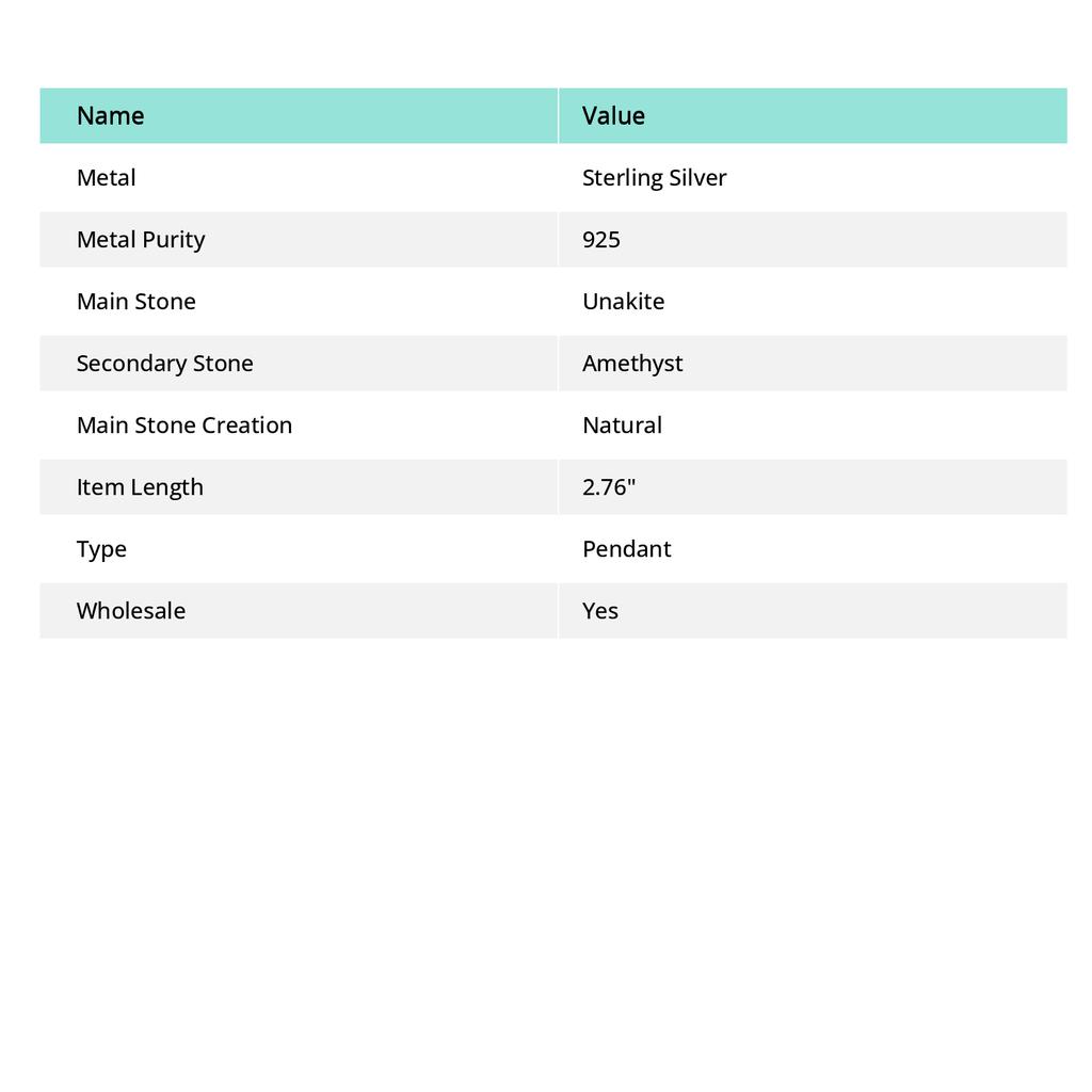 Natural Unakite, Amethyst 925 Sterling Silver Jewelry Pendant 2.76" M8o65