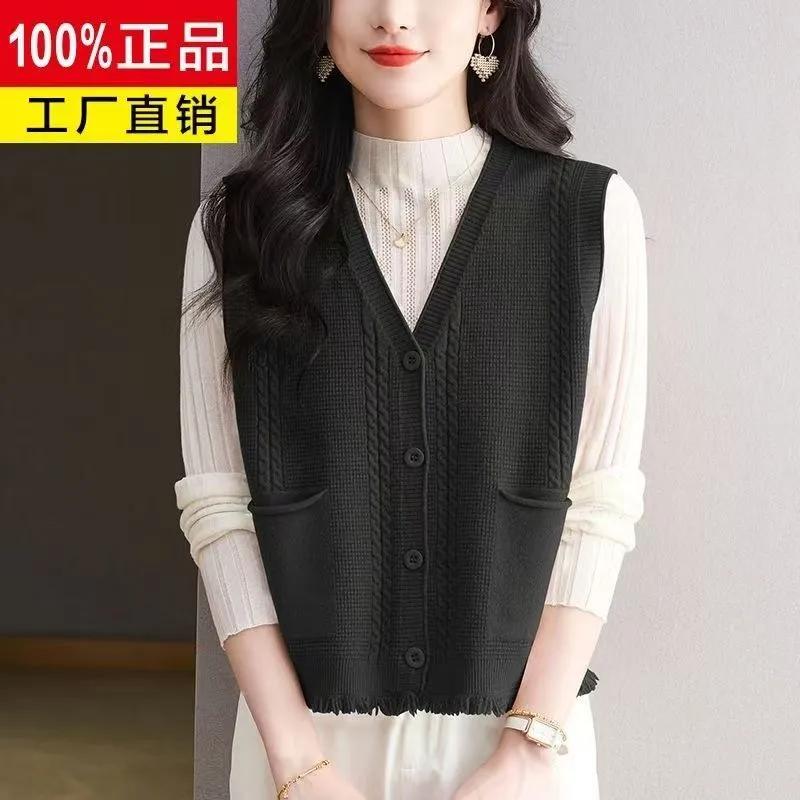 Sweater Spring and Autumn New Cardigan Vest Jacket Short Knitted Sweater Top Sleeveless Waistcoat