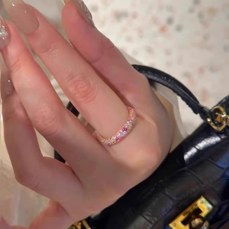 Pink Eyecatching Summer Full Row Crystal Ring With Unique Geometric Style Women For