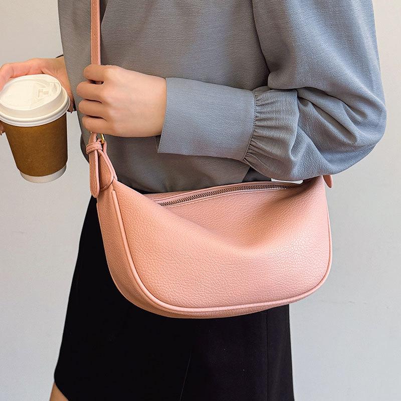 2025 new simple style casual light texture shoulder tote bag fashionable versatile commuter style solid color messenger bag