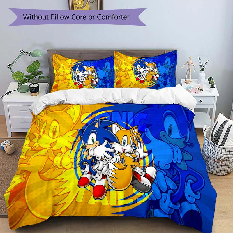 Sonic Hedgehog Adventure Print 3Pcs Bedding Setduvet Cover With 2 Bedropillowcase Home Birthday Gift